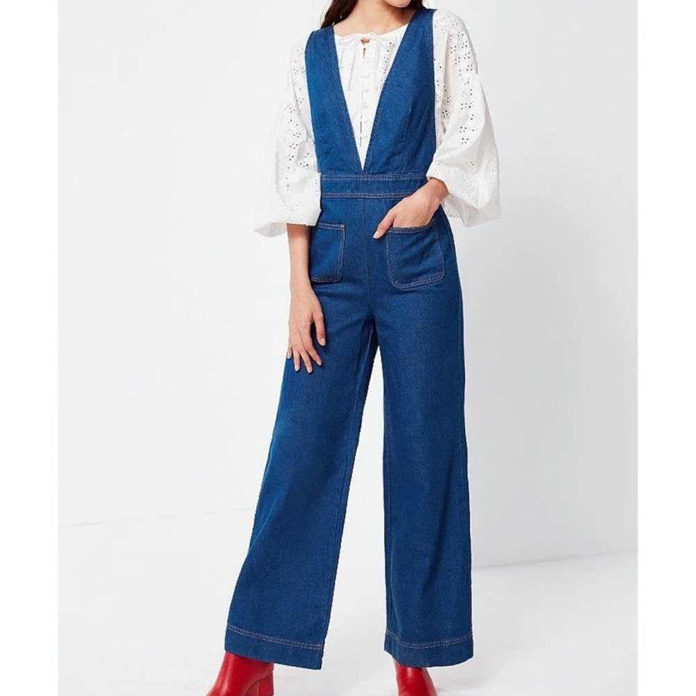Urban Outfitters BDG Eleanor Denim Jumpsuit Wide Leg Overalls Blue 4